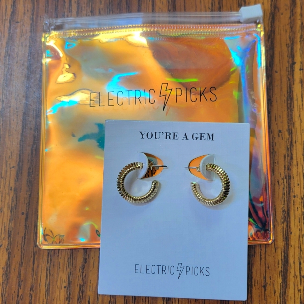 Electric Picks 14k gold plated hoop earrings
